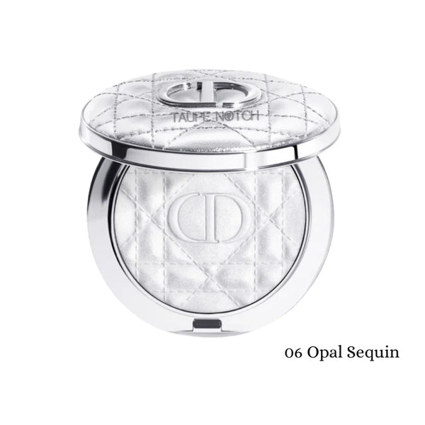 Dior Forever Glow luminizer compact with opal white shimmer powder in mirrored case