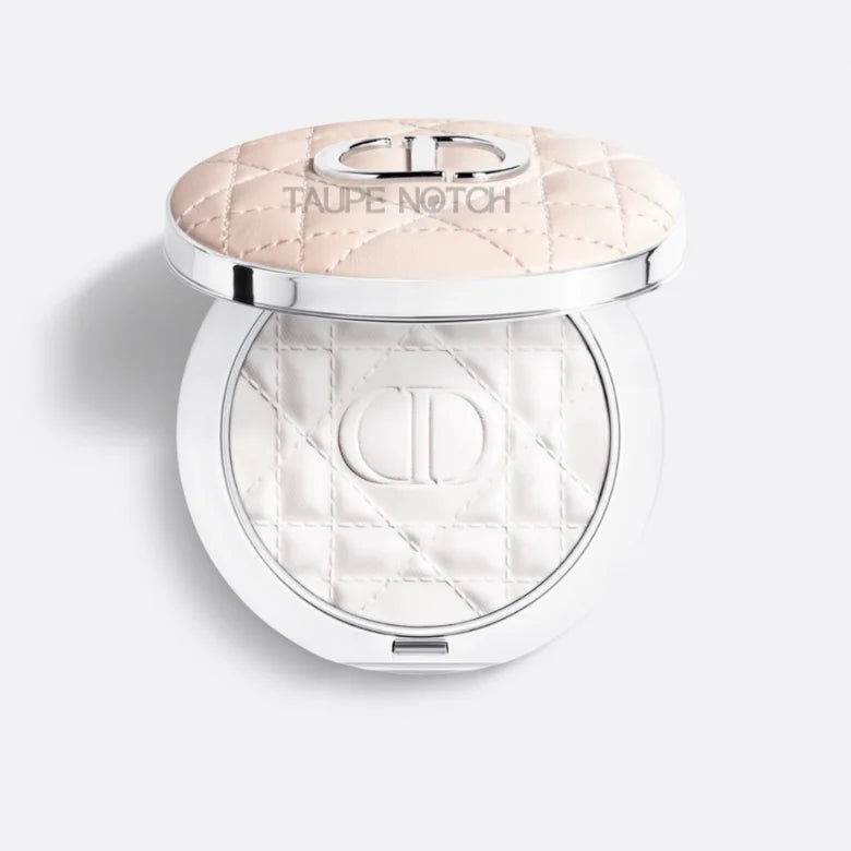 Dior Forever Couture Luminizer Highlighter compact open showing sheer luminous powder with quilted Cannage embossing and silver CD logo​​​​​​​​​​​​​​​​