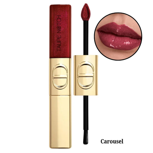 Dior Rouge Dior liquid sequin lip duo in Carousel, burgundy shimmer lip product with applicator