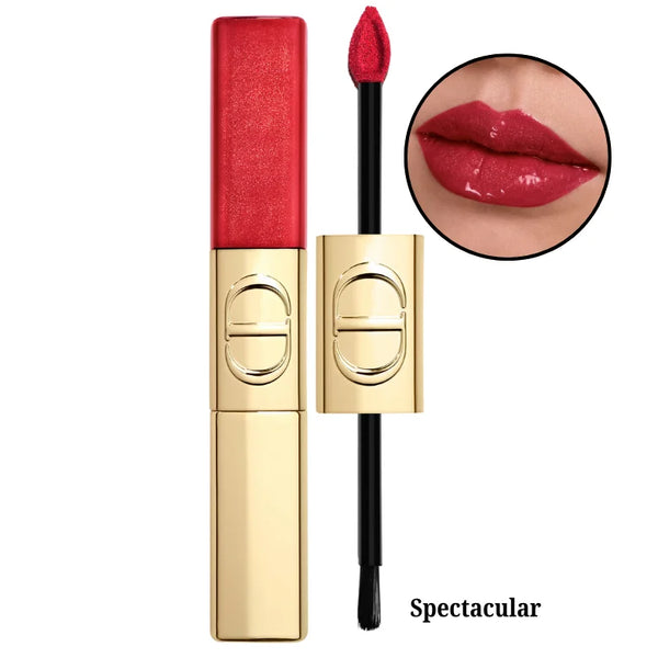 Dior Rouge Dior liquid sequin lip duo in Spectacular, bright red shimmer lipstick with applicator