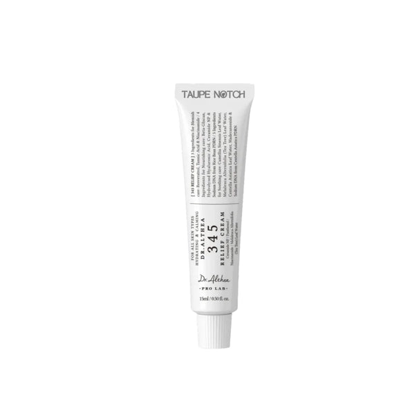 Relief cream tube, back label with “3.4.5 AM” and net weight 15 ml
