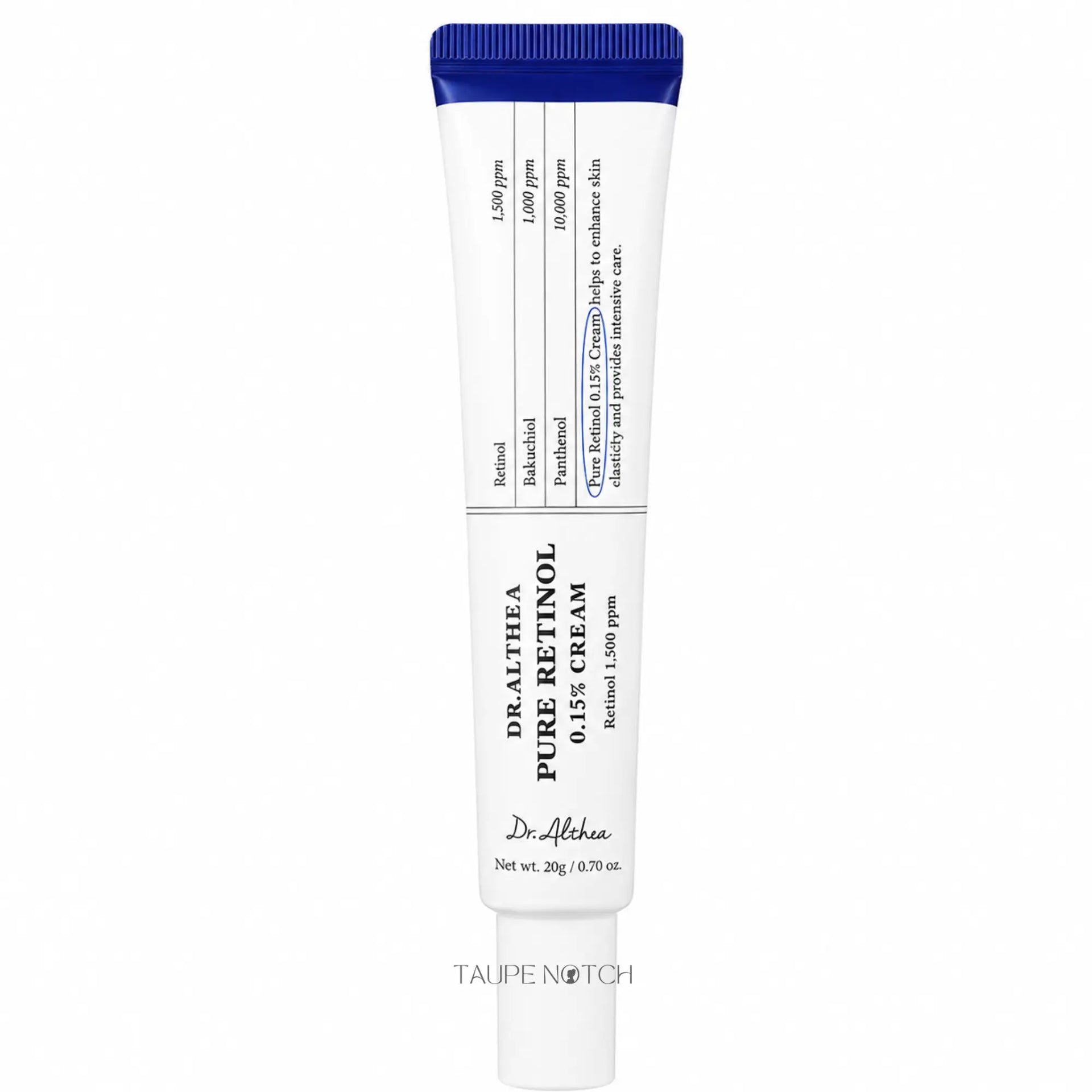 Retinol face cream tube with blue cap, 0.15%