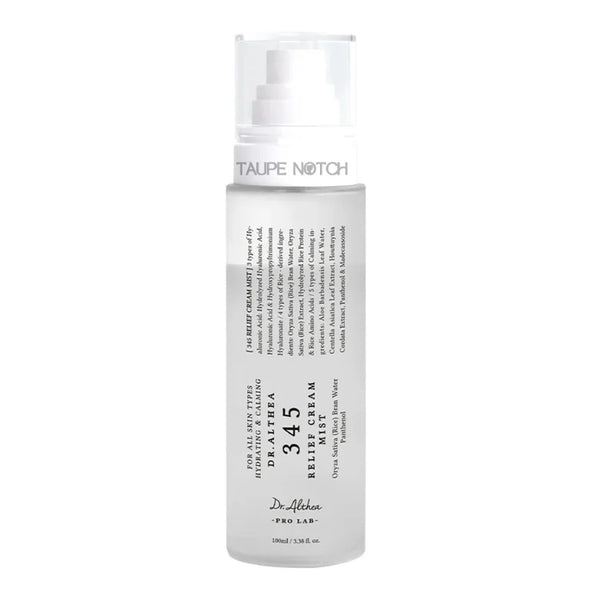Relief cream mist bottle with pump, white container, 100 ml