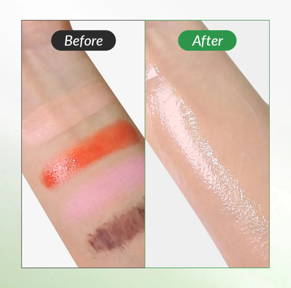 Skincare balm application on arm skin, glossy sweep with softened marks