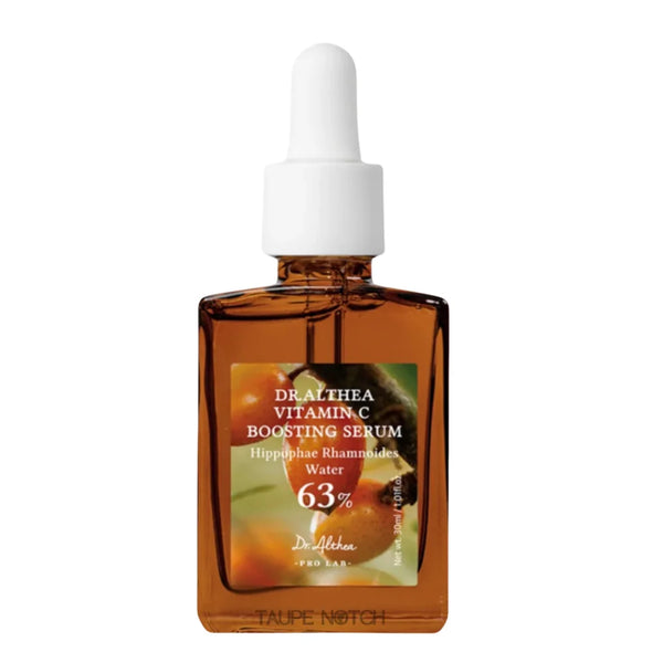 Dr Althea Vitamin C boosting serum in amber glass bottle with white dropper cap