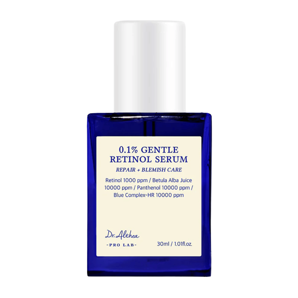 Dr. Althea 0.1% Gentle Retinol Serum (30ml) bottle with white cap on a white background