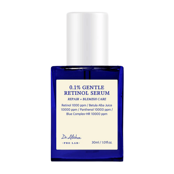 Dr. Althea 0.1% Gentle Retinol Serum (30ml) bottle with white cap on a white background