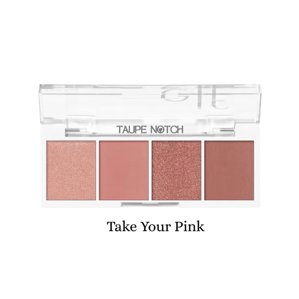 Bite-size eyeshadow palette with 4 pink and rose shades, labeled Take Your Pink