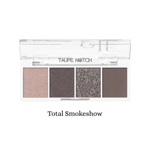 Bite-size eyeshadow palette with 4 smoky taupe shades, labeled Total Smokeshow