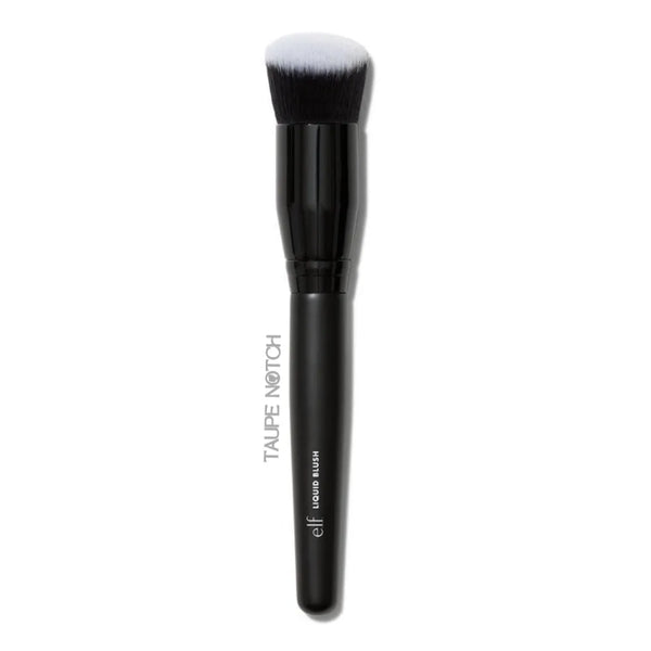 Blush brush with white soft bristles and sleek black handle