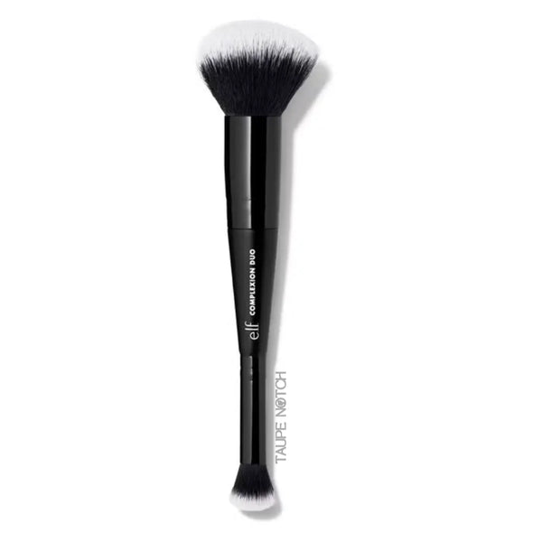 Concealer and foundation duo brush with soft black bristles and glossy black handle