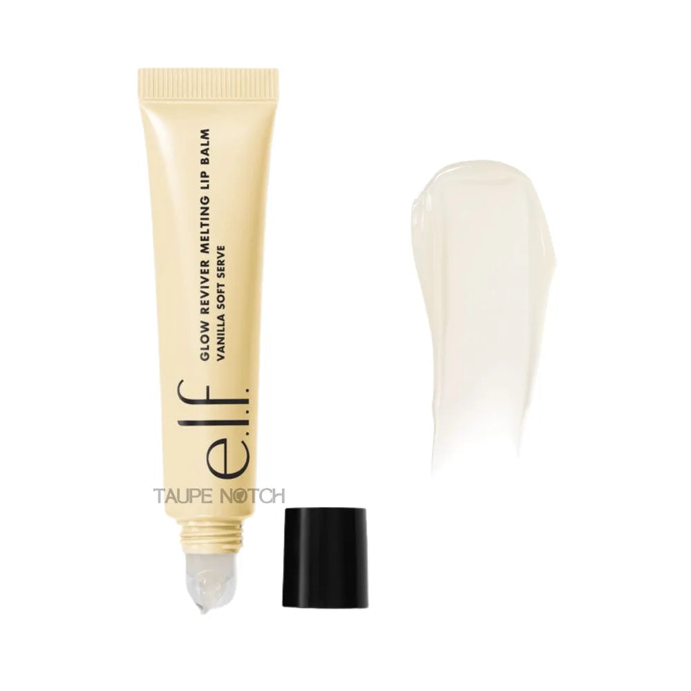 Lip balm tube in pale vanilla shade with cap and melted balm applicator tip