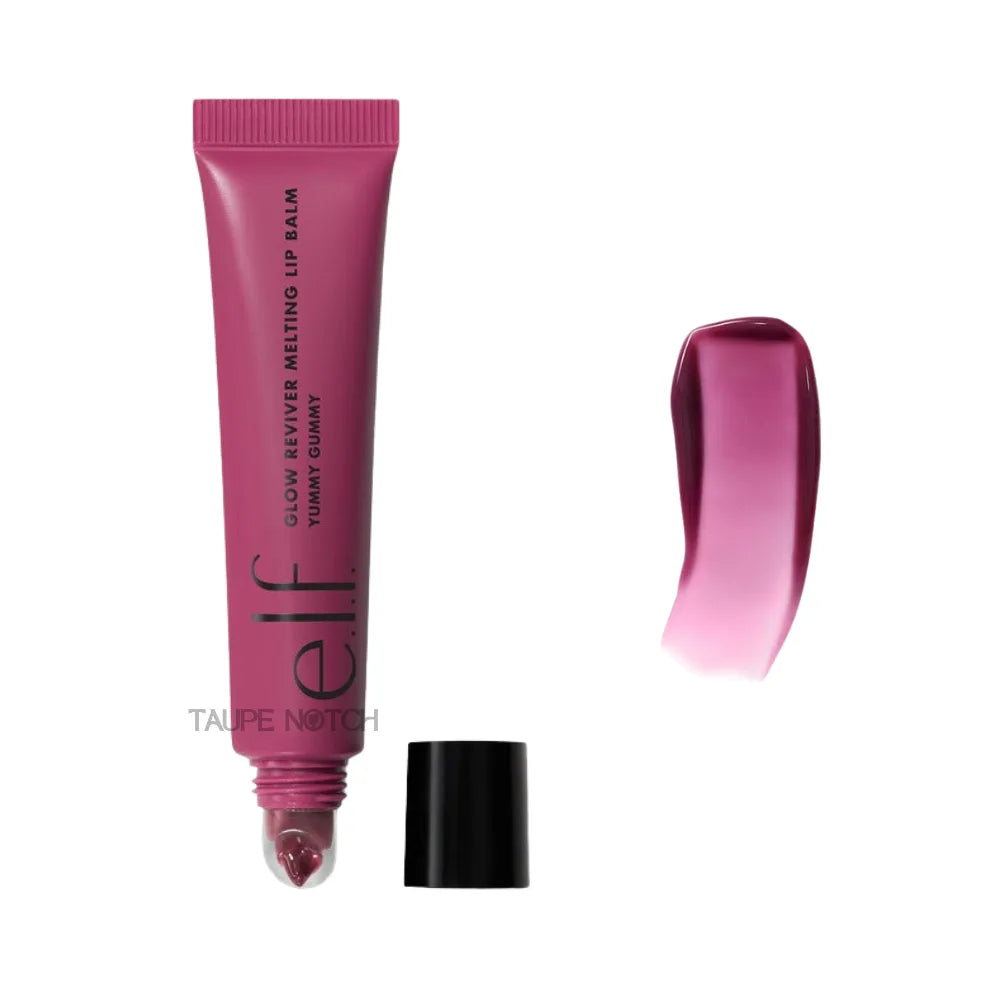 Lip balm tube in vibrant magenta shade with cap and glossy balm smear