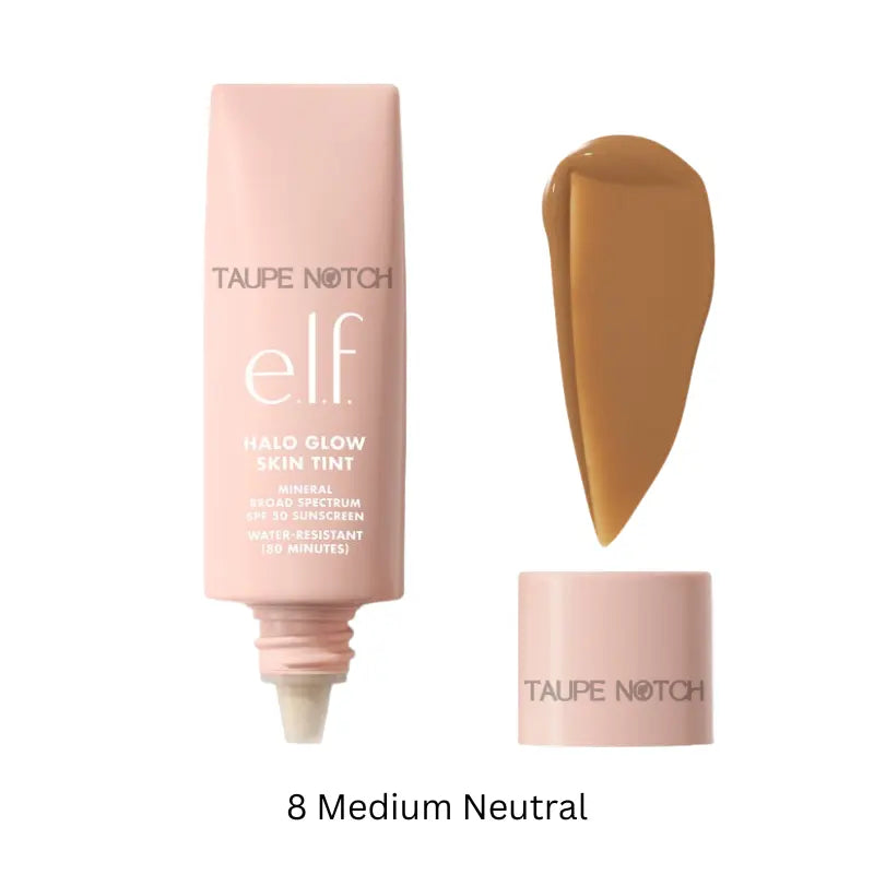 Glow skin tint SPF 50, 8 Medium Neutral shade tube and swatch