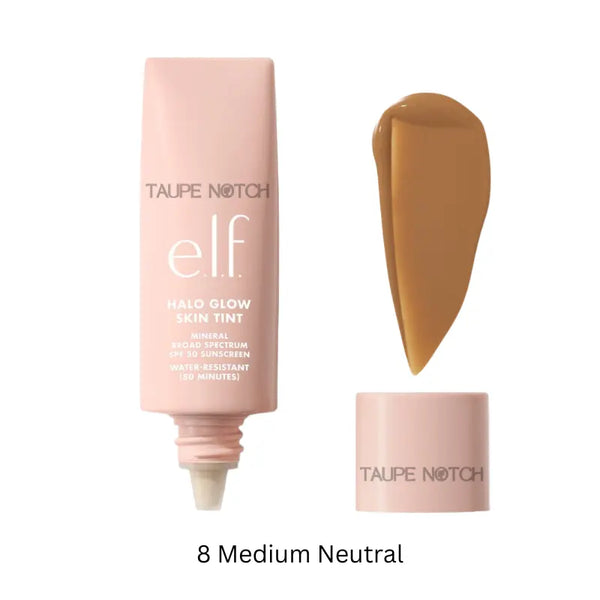 Glow skin tint SPF 50, 8 Medium Neutral shade tube and swatch