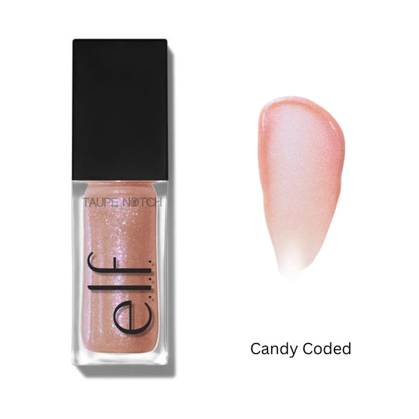 Lip oil in Candy Coded, milky pink rose shimmer gloss