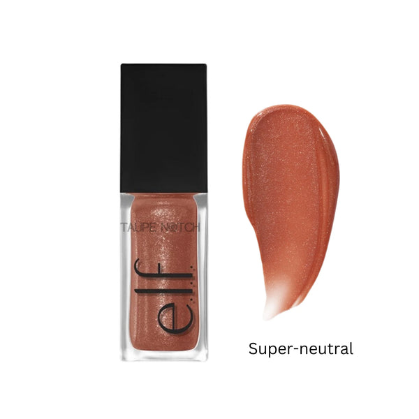 Lip oil in Super-neutral, warm rosy brown shimmer gloss
