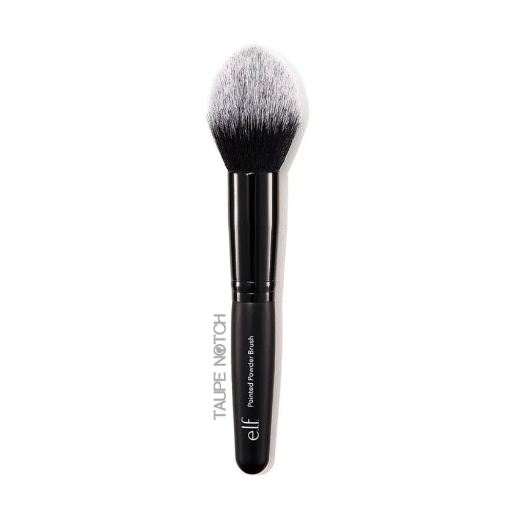Elf pointed powder brush with tapered bristles and black handle