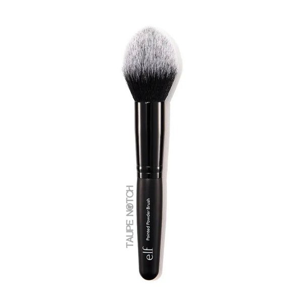 Elf pointed powder brush with tapered bristles and black handle