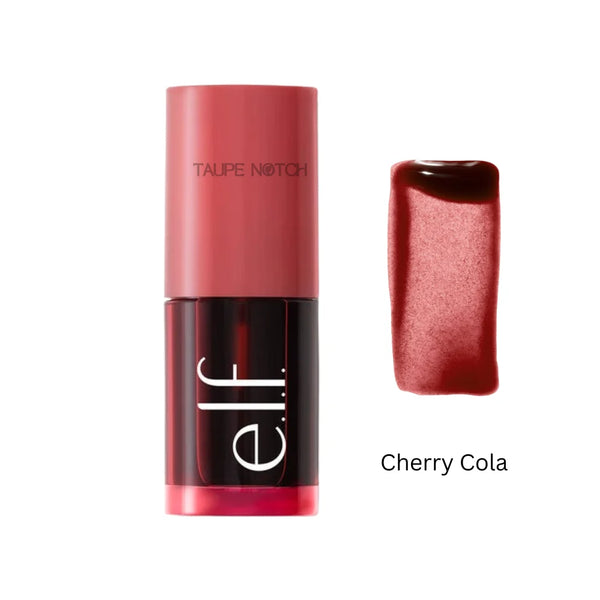 Blush tint stick in Cherry Cola shade, with warm red-brown swatch
