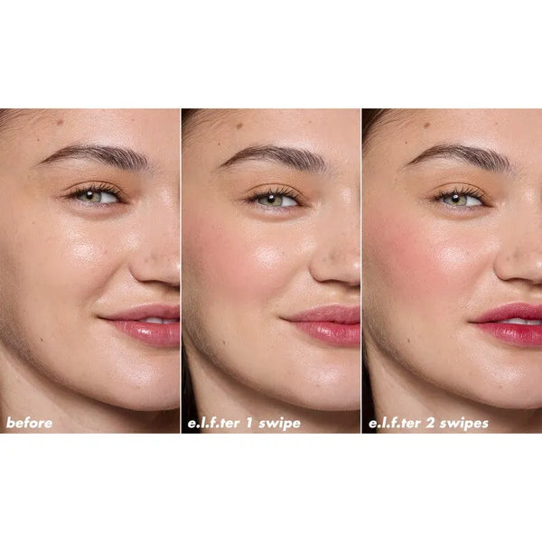 Lip tint look on faces: before and after swipes showing e.l.f. blush tint