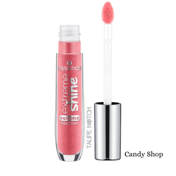 Essence Pink lip gloss and wand with silver cap, Candy Shop shade