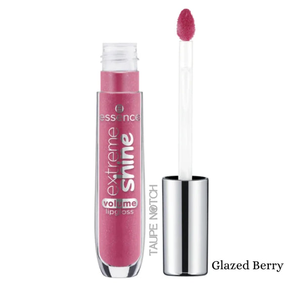 Essence Berry pink lip gloss and wand with silver cap, Glazed Berry shade