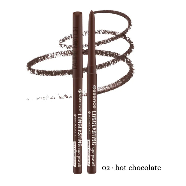 Long-lasting eye pencil set, hot chocolate shade, with brown swatch strokes