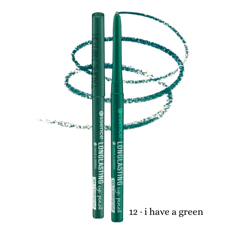 Essence Longlasting Eye Pencil shade 12 I Have A Green – waterproof retractable teal green eyeliner pencil with color swatch swirl on white background