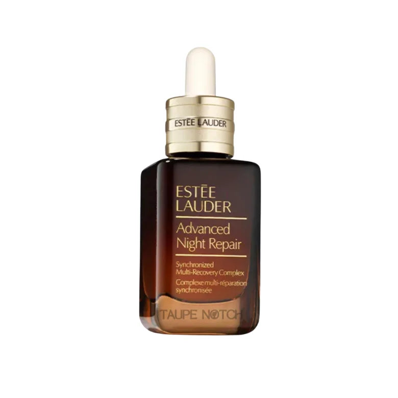 Estée Lauder Advanced Night Repair face serum bottle, angled view with gold cap