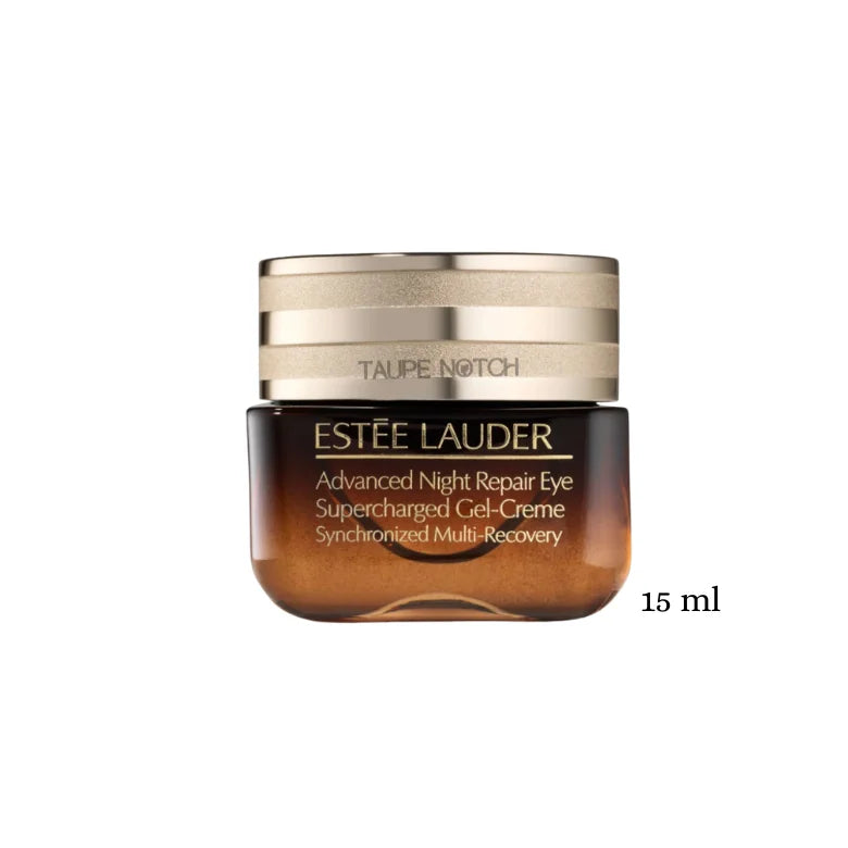 Estee Lauder Advanced Night Repair eye gel-cream jar, 15 ml, dark brown base with gold cap