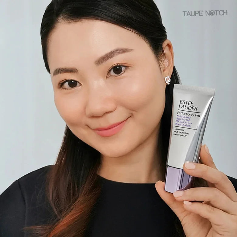 Estee Lauder Perfectionist Pro UV gel SPF 50 tube held in hand