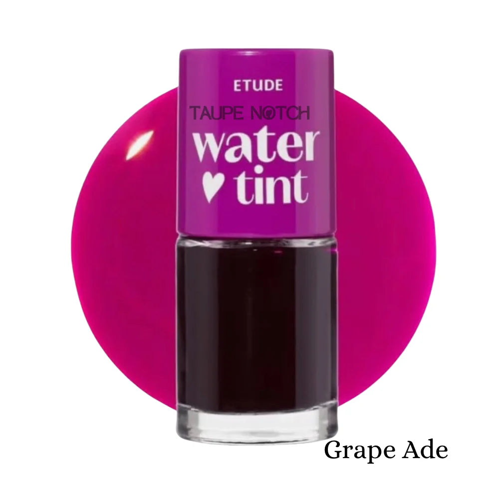 Etude House Dear Darling Water Tint in Grape Ade, showing the vibrant purple liquid in the tube with applicator brush.