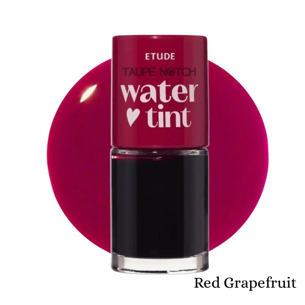Bright red grapefruit water tint in a clear tube by Etude House, featuring the Dear Darling Water Tint packaging.
