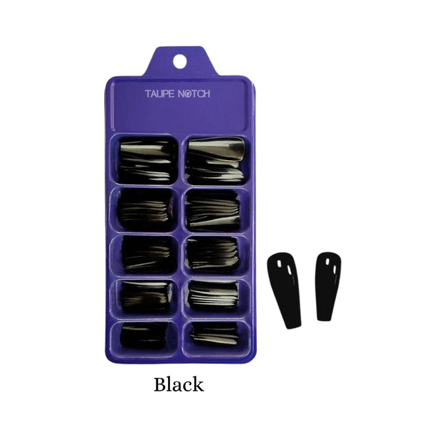 Black glossy coffin-shaped fake nails in a 100-pc box set