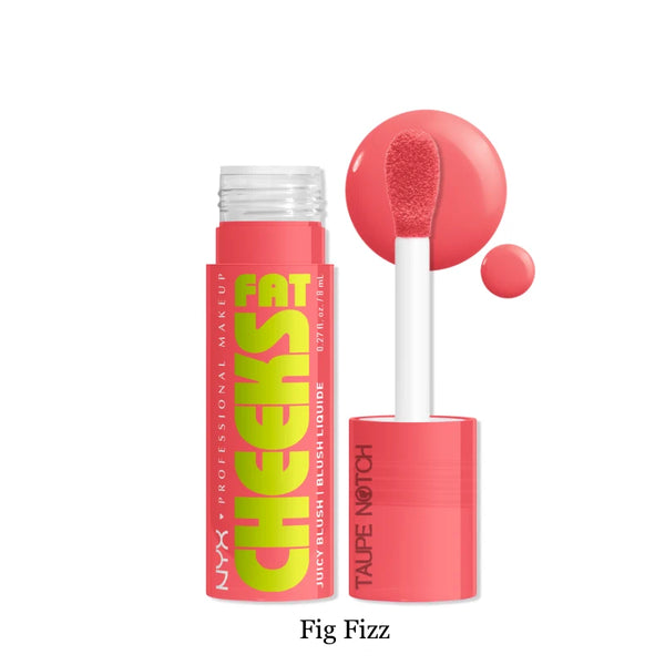Dewy liquid blush in Fig Fizz shade, with applicator brush and bottle.