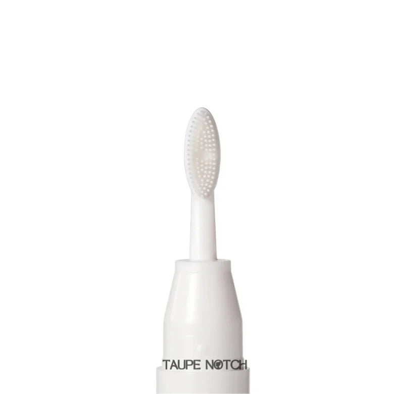 Brow wax pencil and styler with round spoolie brush tip, white body