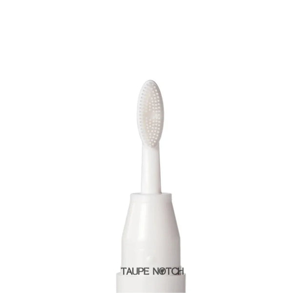Brow wax pencil and styler with round spoolie brush tip, white body