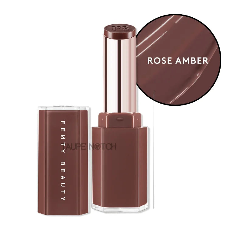 High-shine gloss stick, rose amber brown glossy finish