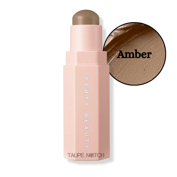Contour skinstick in Amber, beige-brown shade swatch beside stick.