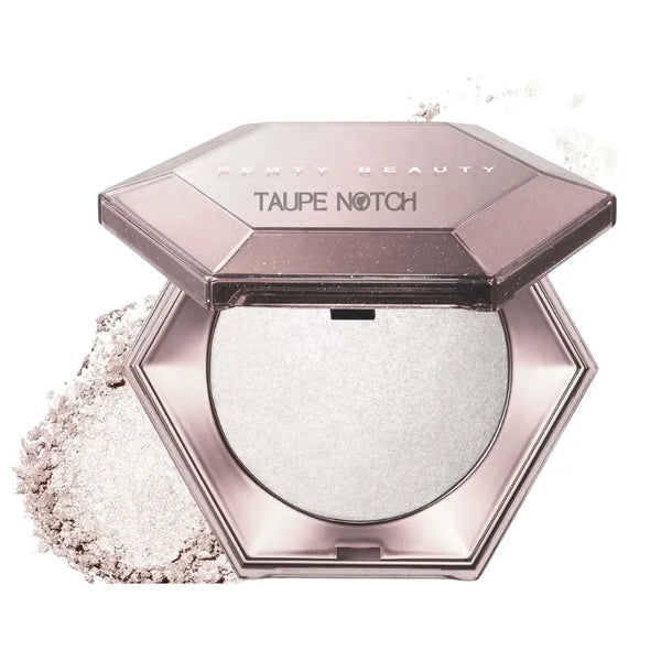 Fenty Beauty Diamond Bomb diamond veil compact, taupe shimmer powder visible