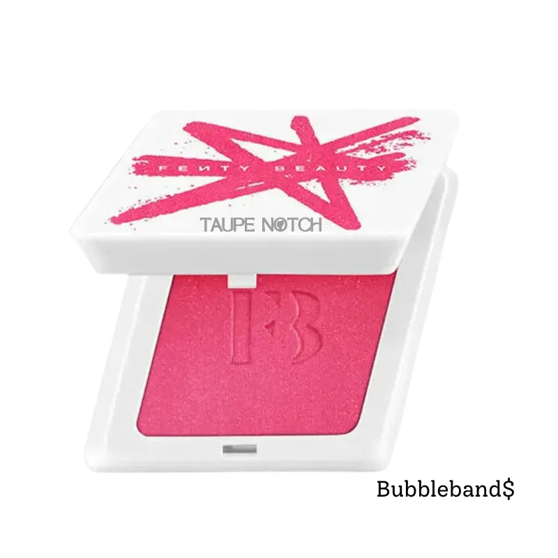 Powder blush compact with fuchsia suede powder pan and hinged lid