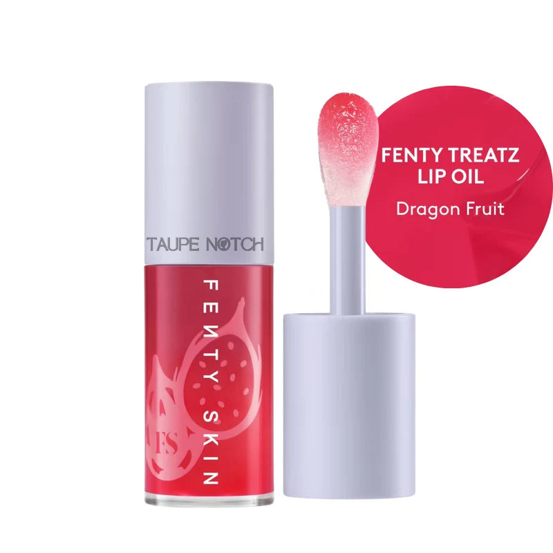 Fenty Treatz lip oil in Dragon Fruit shade; red gloss tube with wand applicator