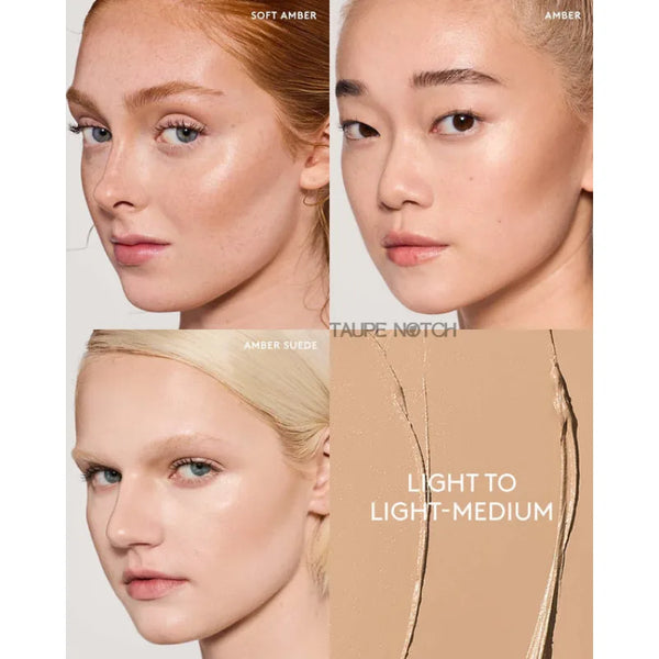 Face makeup with amber contour and highlight on forehead and cheeks, light to light-medium