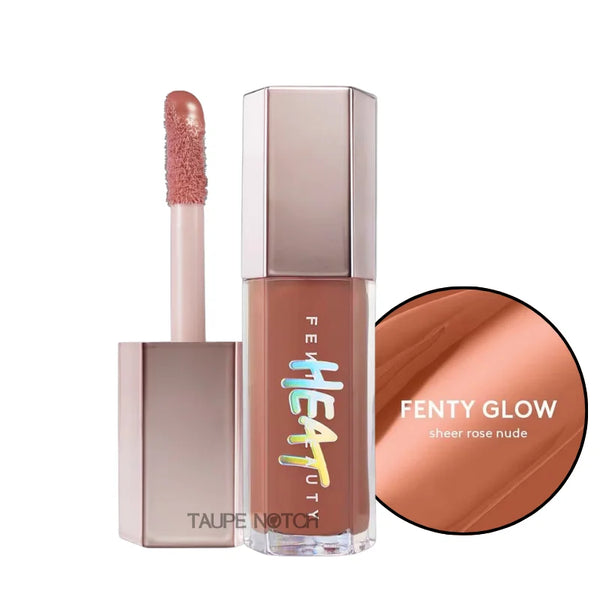 Fenty Beauty Gloss Bomb Heat lip gloss, sheer rose nude Fenty Glow tube and applicator