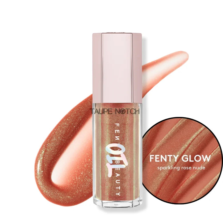 Fenty Beauty Gloss Bomb Oil in FENTY GLOW, rose nude shimmer lip gloss