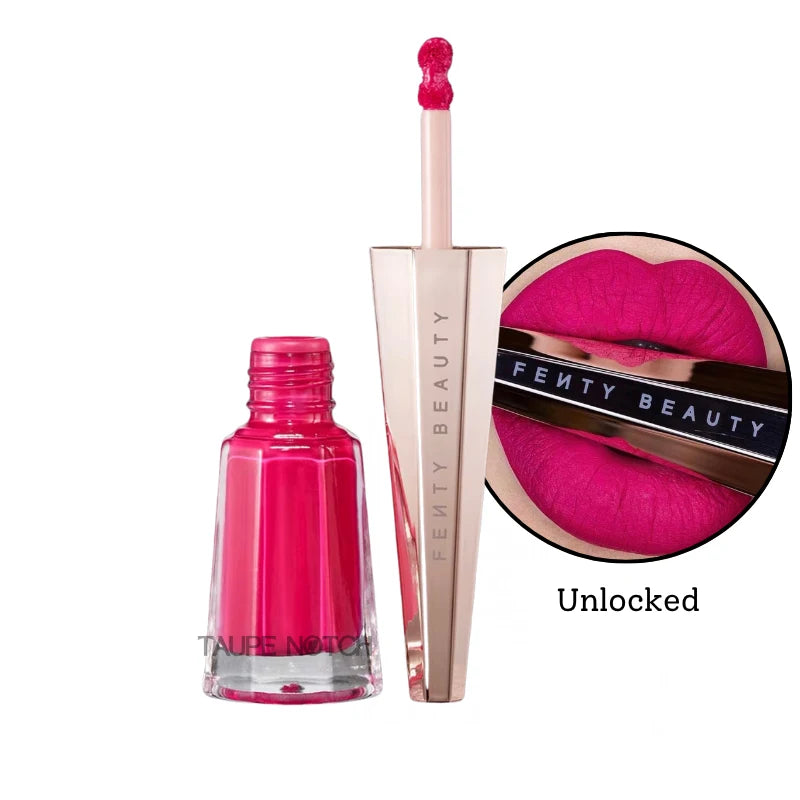 Fenty Beauty Stunna Lip Paint Longwear Fluid Lip Color 4 mL in vibrant pink shade with applicator wand, shown on lips for bold, long-lasting makeup look. Unique value: Imported cosmetics and skincare from UK and USA.. Tagline: your ultimate destination for authentic international beauty..