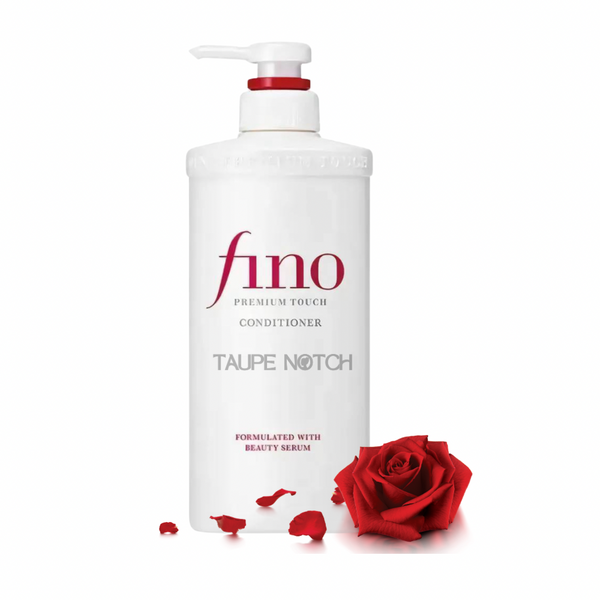 Shiseido Fino Premium Touch conditioner bottle with pump, white and red label