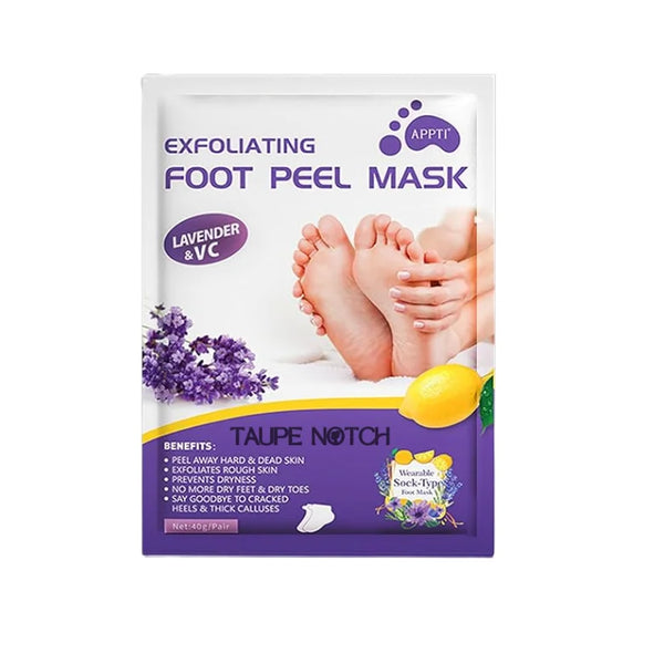 Exfoliating foot peel mask pouch with lavender & VC scent graphics