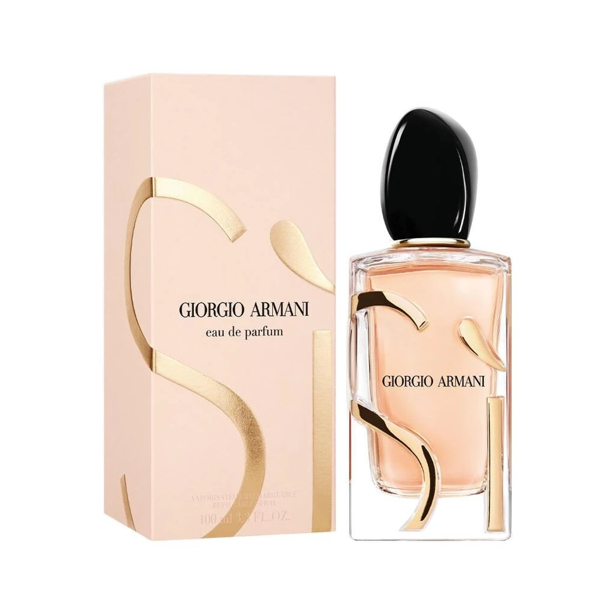 Giorgio Armani eau de parfum bottle and packaging on a white background